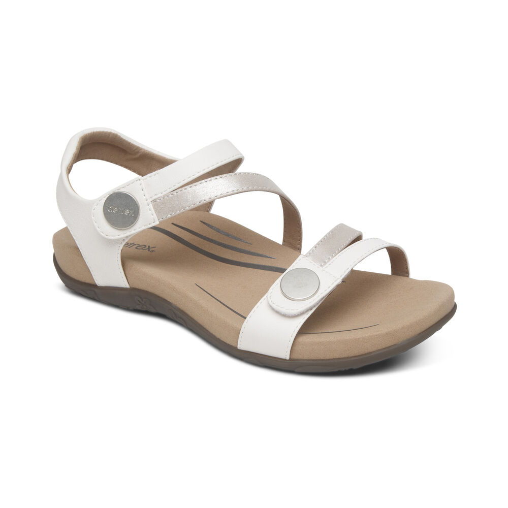 Aetrex Women's Jess Adjustable Quarter Strap Sandals - White | USA SOV2QUP